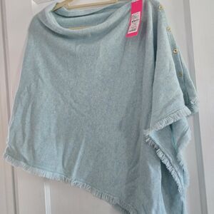 Lilly Pulitzer Sky Blue Knit Poncho with Gold Buttons